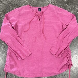 Gap Womens‎ 100 % Linen Ruched Sides V-neck Tunic Beachy Pink Sz XL